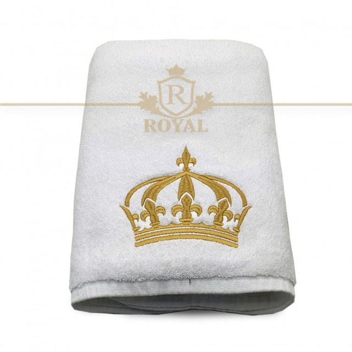 Prosop de Baie Brodat, H Hotel Supplier, bumbac 100%, Alb, 70x140cm, 680g/mp – Model Coroana 1