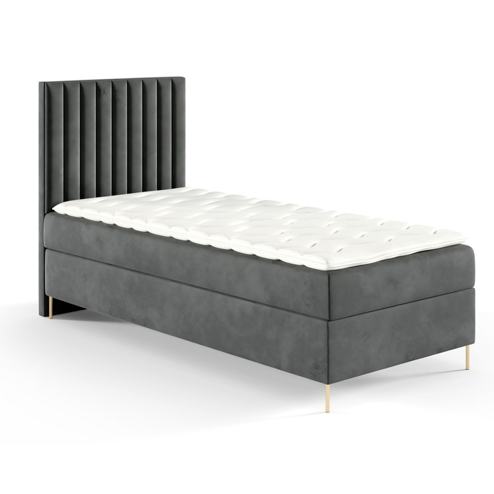 Pat continental Lilly Box 90x200, 2 containere pentru lenjerie, gri