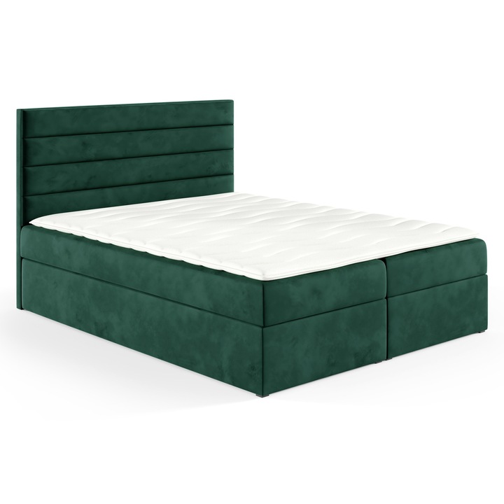 Pat continental Sofello Bella Box 120x200, cu 2 containere pentru lenjerie, verde