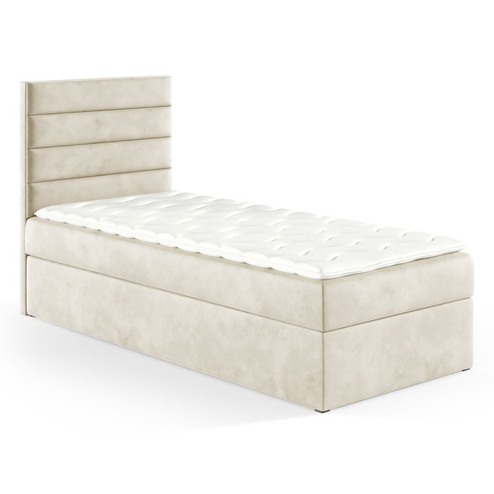 Pat continental Sofello Bella Box 90x200, cu 2 containere pentru lenjerie, tapiterie rezistenta, culoare bej