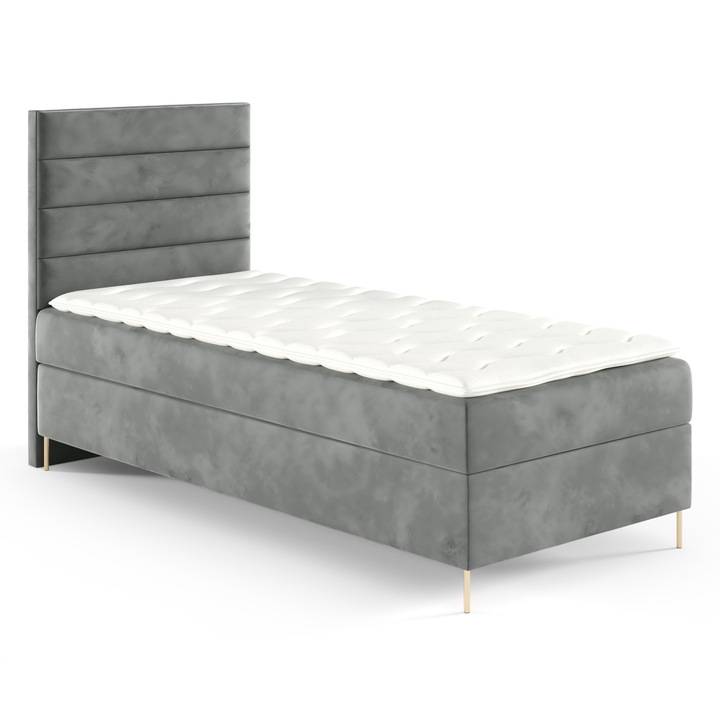 Pat continental Bella Box 90x200, 2 containere pentru lenjerie, gri, cu picioare