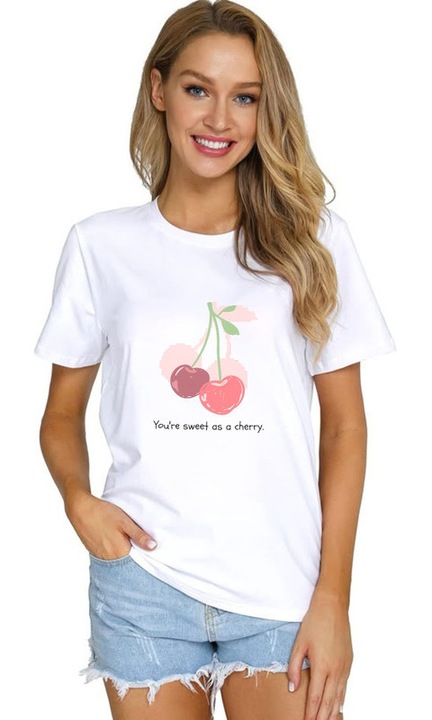 Vexor-Tricou dama minimalist bumbac, Sweet as a cherry, Alb