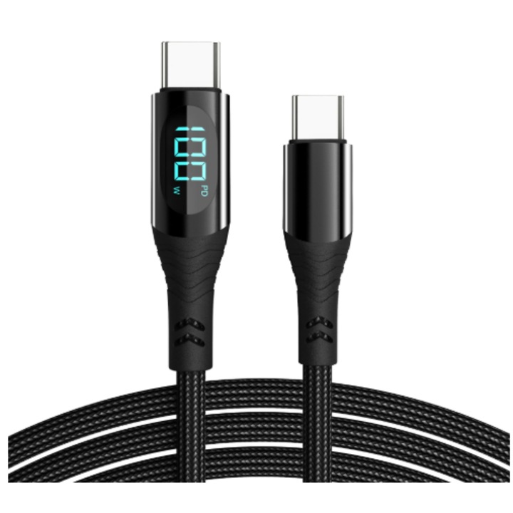 Adatkábel, USB-C, 100 W, Fekete