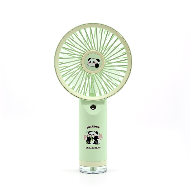 Ventilator de masa Rasarit, mini portabil cu pulverizare de apa, 7 trepte de viteza, verde