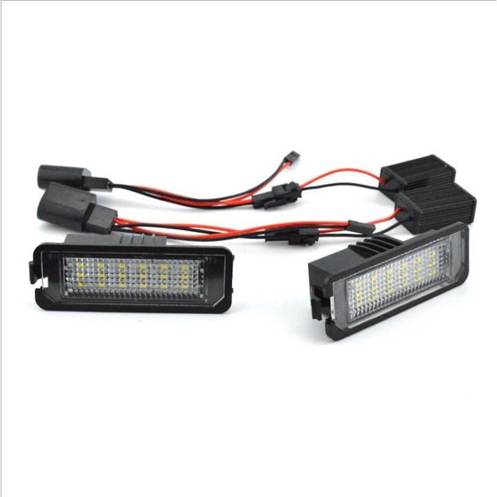 Set 2 Proiectoare Decorative Auto, Lumini pentru Placuta de Inmatriculare, 12 LED-uri, 6000-6500K, 12V, 3W, Alb, PC/Aluminiu