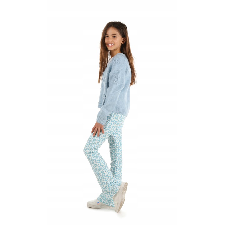 Pantaloni copii, KROPEK, jambiere evazate, imprimeu leopard colorat, albastru, bumbac