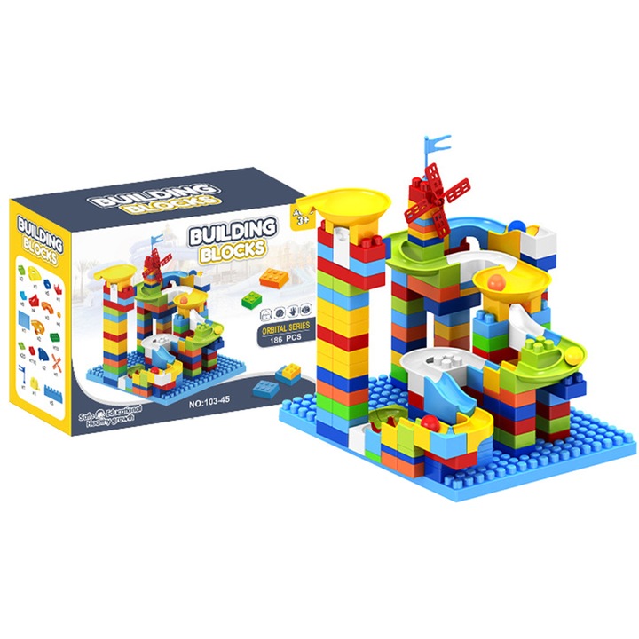 Set de blocuri de constructie, 186 piese, multicolor, pentru copii peste 3 ani