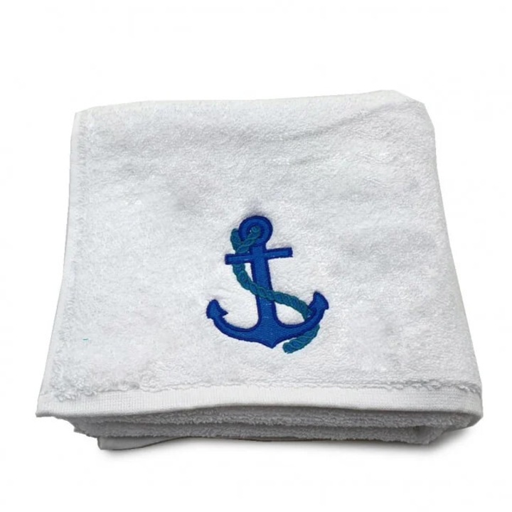 Prosop de baie brodat, Hotel Supplier, bumbac 100%, Alb, 70x140cm, 680g/mp – Model Ancora