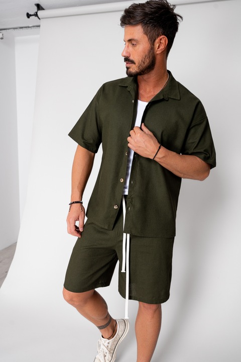 Set Island Mood camasa si pantalon scurt Kaki 16255, Kaki