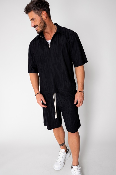 Set Velvet tricou cu fermoar si pantalon scurt Black 16246, Negru