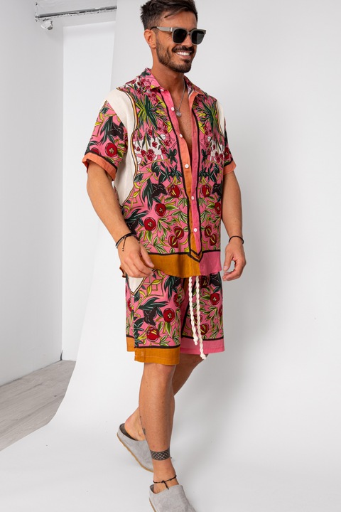 Set camasa si pantalon scurt impimeu multicolor 16240, Multicolor