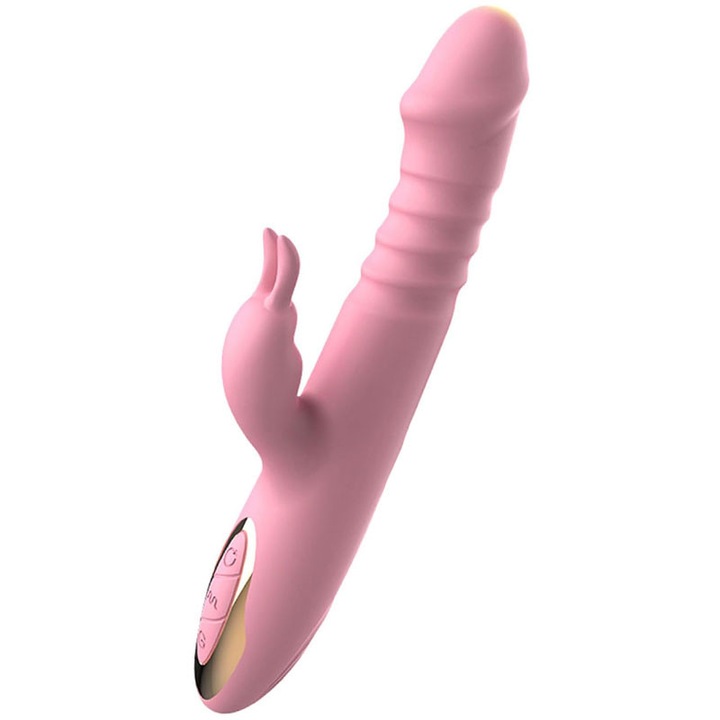 Vibrátor nőknek, CAKMGER, 2 az 1-ben, 12 vibrációs mód, szilikon, 3,4 cm x 24 cm, rózsaszín