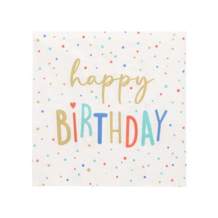 Хартиени салфетки за маса "Честит рожден ден" три слоя 1/4 33 х 33 см 20 бр
