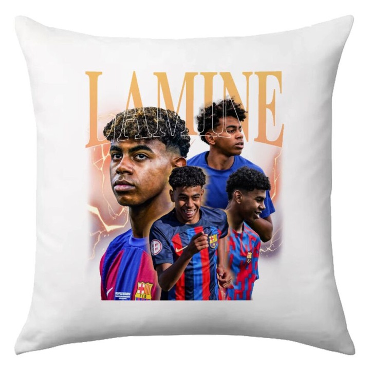 Perna decorativa, model Lamine yamal FCB, 40x40cm, multicolor, include umplutura
