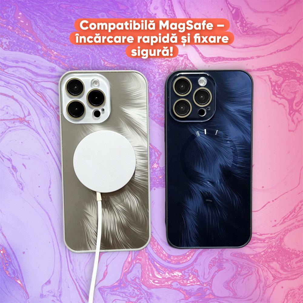 Husa de Protectie Pentru iPhone 13 ProMax MagSafe, model Negru lucios cu efect 3D tip pana, design elegant si protectie completa inclusiv Lentile impotriva socurilor si zgarieturilor