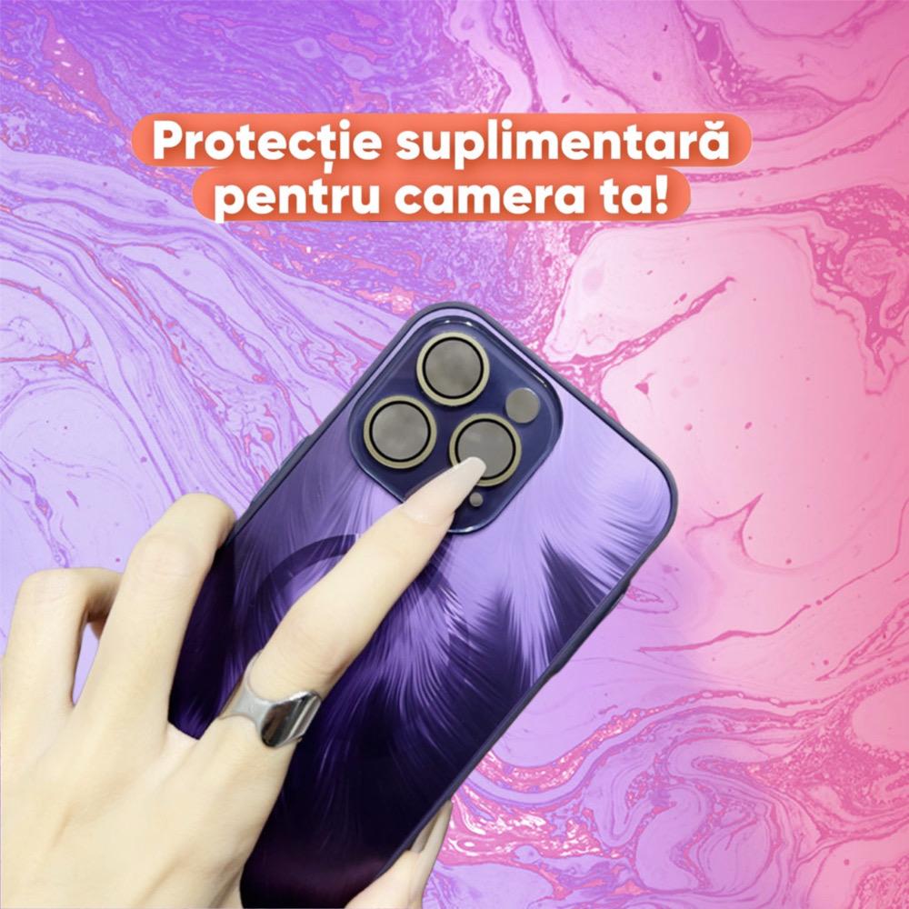 Husa de Protectie Pentru iPhone 13 ProMax MagSafe, model Negru lucios cu efect 3D tip pana, design elegant si protectie completa inclusiv Lentile impotriva socurilor si zgarieturilor