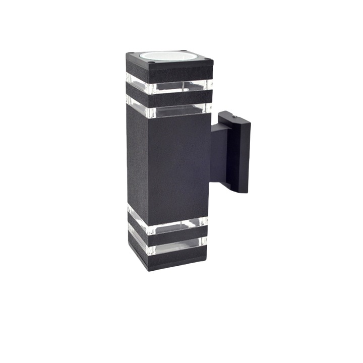 Lampa de perete cu cap dublu, patrata, 12W, IP65 rezistenta la apa, E27, sursa de lumina inclusa, display inalt, rezistenta, neagra