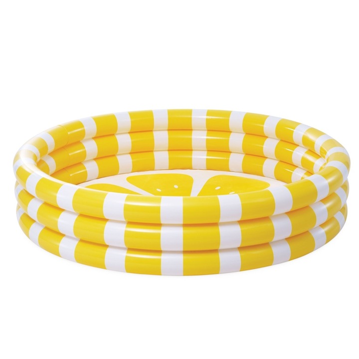 Надуваем детски басейн Intex Lemon, изработен от PVC, весел дизайн, ярки цветове, 330 литра, 147 x 33 см, бял и жълт