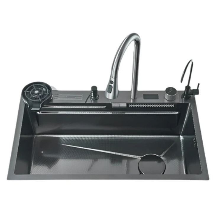 Кухненска мивка, 5 функции, дигитален дисплей, атмосферно осветление, комплект мивка D2