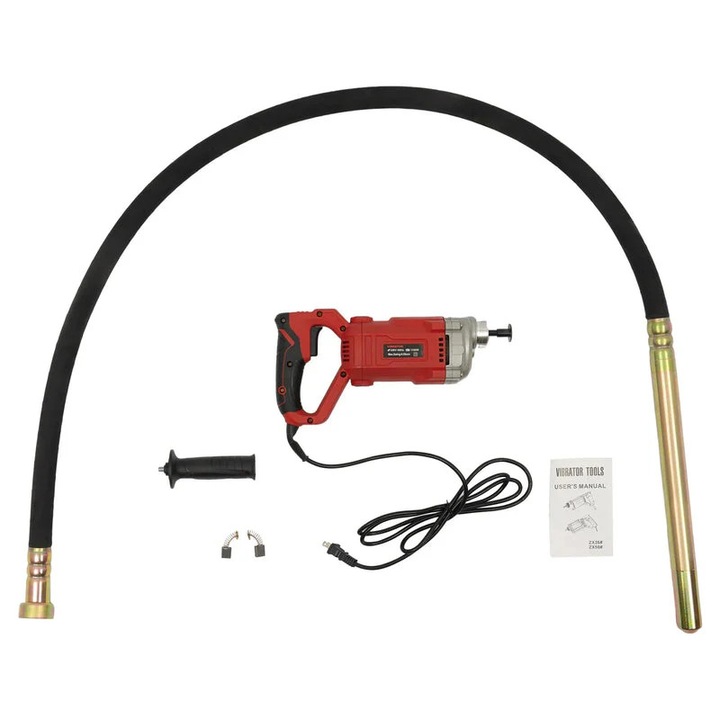 Elektromos betonvibrátor készlet, 1100W, 160Hz, 2m-es rúd, CE tanúsítvánnyal, IPX4, piros