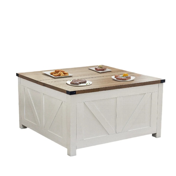 Холна маса със сгъваем капак, сива, с вградена станция за зареждане, размери 90x90x50см