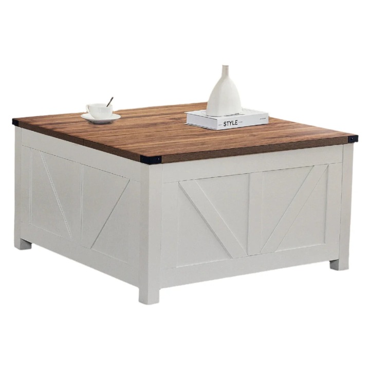 Холна маса с повдигач, станция за зареждане, място за съхранение, орех, 90x90x50-63см