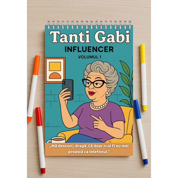 Carte de Colorat pentru Adulti, Tanti Gabi, Volumul 1, Influencer, in Limba Romana, 20 Pagini, A4, Carton 160 GSM
