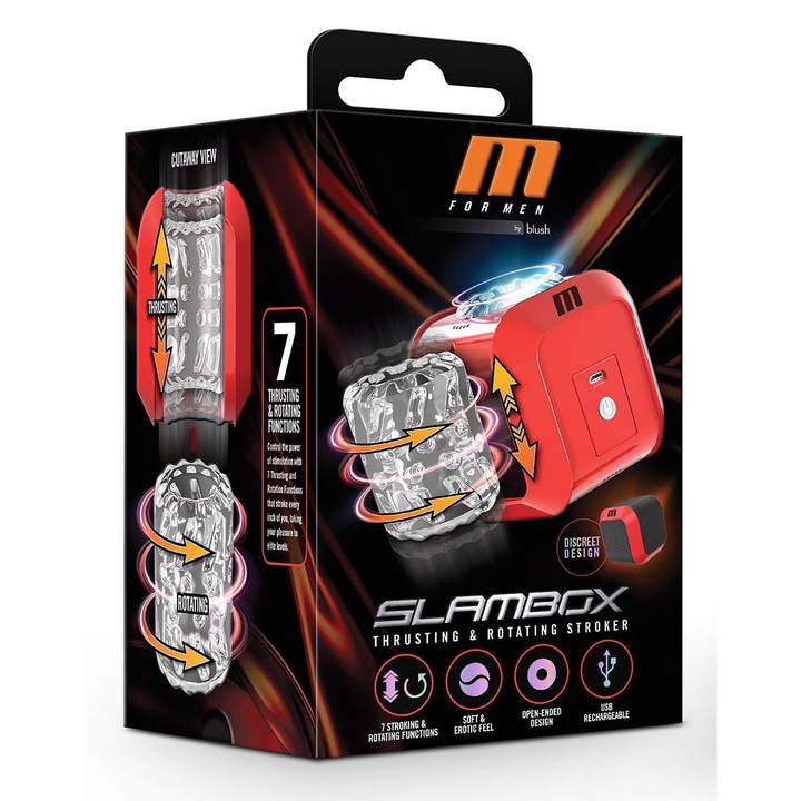 Automata maszurbátor M For Men, Slambox, 7 üzemmód, texturált belső, piros, 10,1 cm