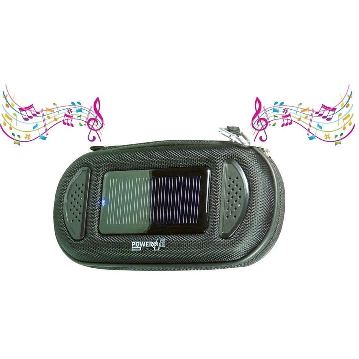 Boxa portabila POWERplus Jaguar, 6W, powerbank solar, negru, 18.5x10x4.8cm