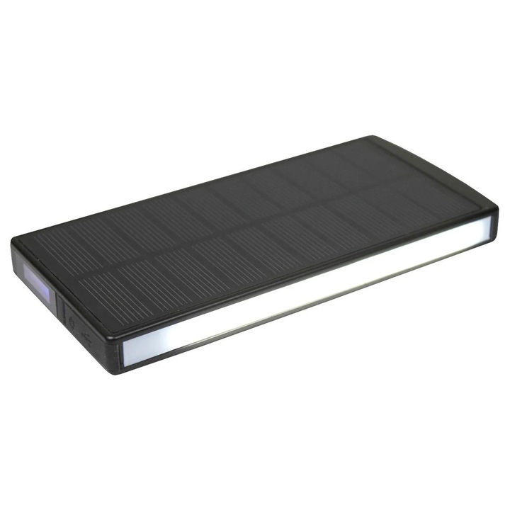 Powerbank Solar POWERplus Sephia 9000mAh, 2 Porturi USB, Lampa LED, Negru