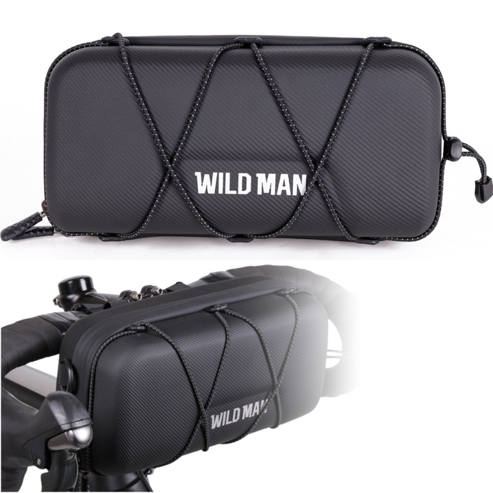 Borseta Bicicleta Impermeabila Cu Husa Si Curea, Wild Man, 25x13.5x9.5 cm, Rezistenta La Conditii Meteorologice, Compartiment Principal Sigur, Curea De Umar Detasabila, Montare Stabila