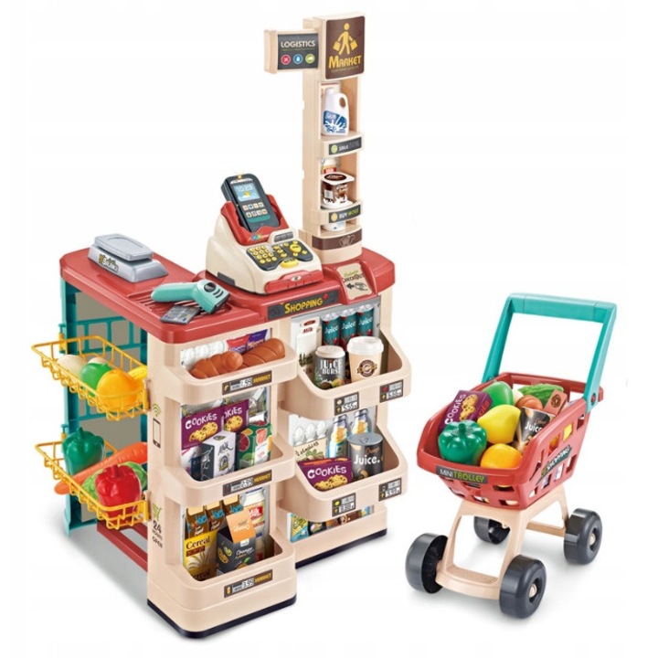 Set joaca supermarket Landtoys, multicolor, cu accesorii, 41x48x82cm