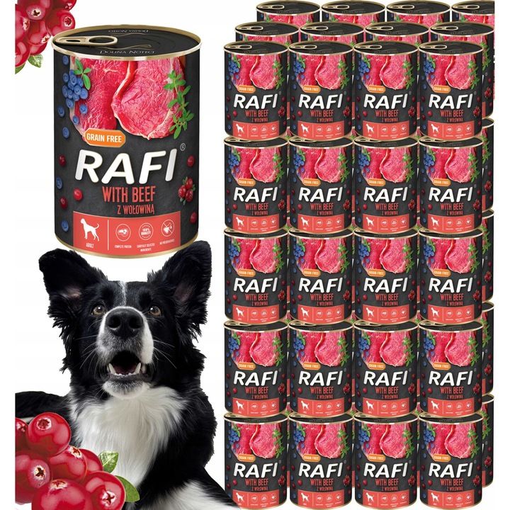 Rafi nedves kutyatáp, marhahúsos és gyümölcsös, 48 konzerv x 400 g