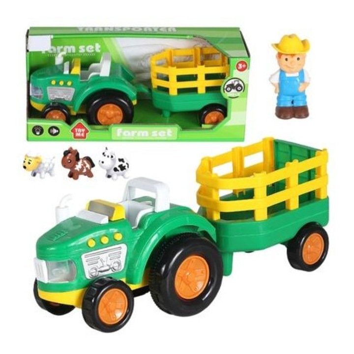 Jucarie, Tractor agricol cu lumina si sunet leantoys, galben\verde