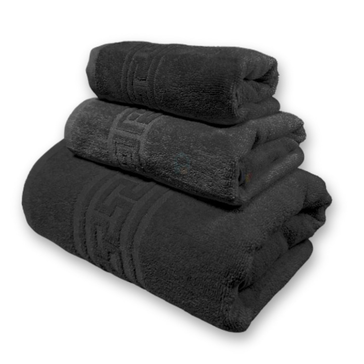 Комплект от 3 кърпи за баня 100% памук, първокласно качество, 30x50см, 50X90см, 70x140см, TextiLici, Черни