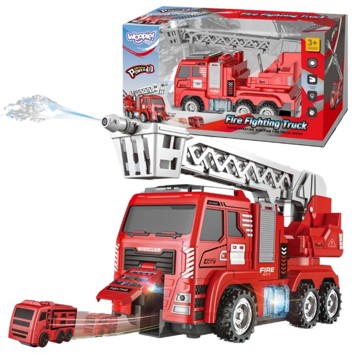 Camion de pompieri interactiv WOOPIE cu scara mobila, rosu, 3+ ani