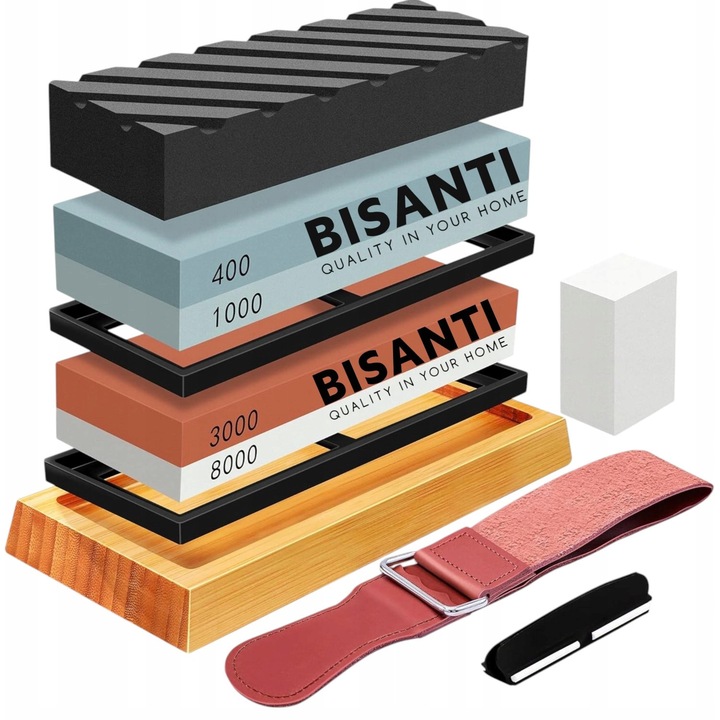 Set ascutitoare cu pietre de apa Luka, dublu fata, alb-albastru-negru-rosu, 125x95x80mm