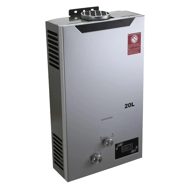 Átfolyós vízmelegítő, 40KW, 20L/perc, hordozható, zuhannyal és tömlővel, méretek 650x390x210mm, cseppfolyósított gáz (LPG)