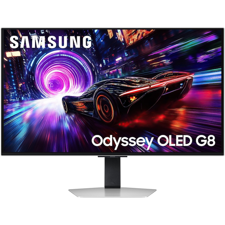 OLED Játékmonitor Samsung Odyssey G8 32", 4K (3840 x 2160), 240Hz, 0,03ms, AMD FreeSync™ Premium Pro, HDR10+, Tükröződésmentes, 2x HDMI, DisplayPort, Jack, USB, Pivot, Ezüst