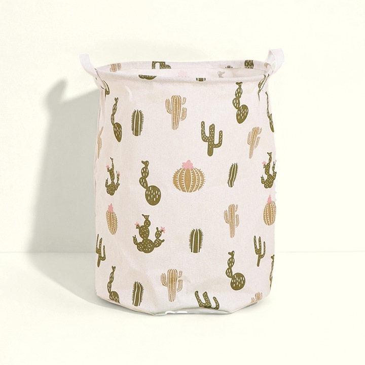 Cos de rufe pliabil, verde cactus, 35x45cm, material bumbac/in cu strat impermeabil