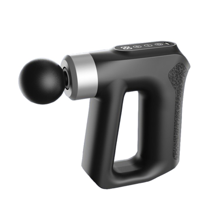 Професионален масажен пистолет, 6 сменяеми глави, 12 скорости, 3200 движения в минута, черен, 470 г