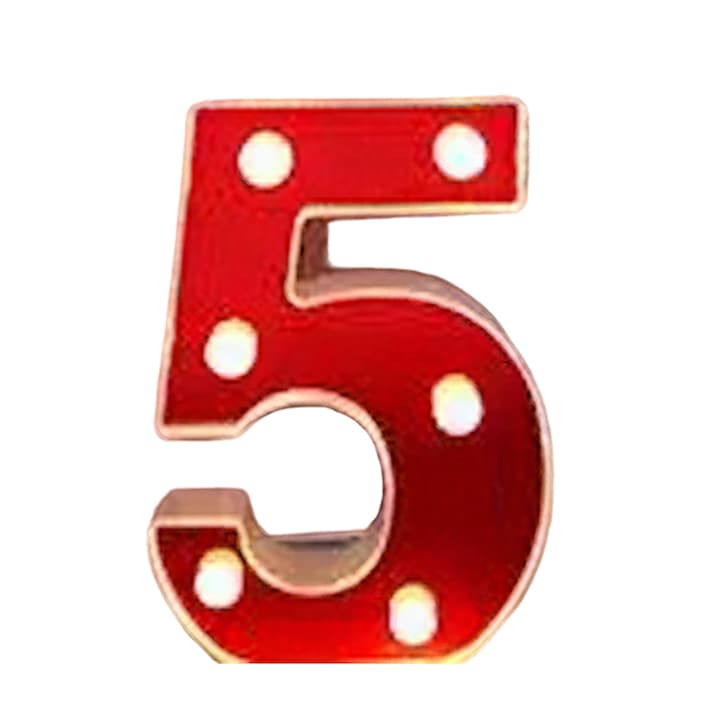 Cifra volumetrica 5 luminoasa LED din plastic Taotigzu, Absolventie Numar decorativ Led, pentru petrecerea de nastere de nunta de lumina de noapte, 16x16cm, rosu, auriu