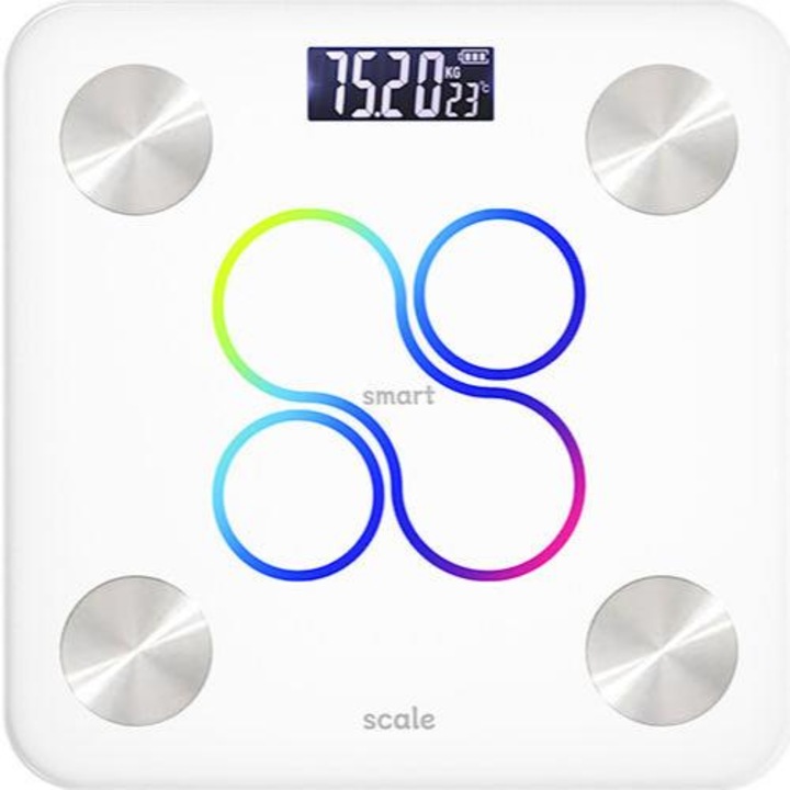 Смарт везна за тяло, До 180 кг, USB захранване, Бял