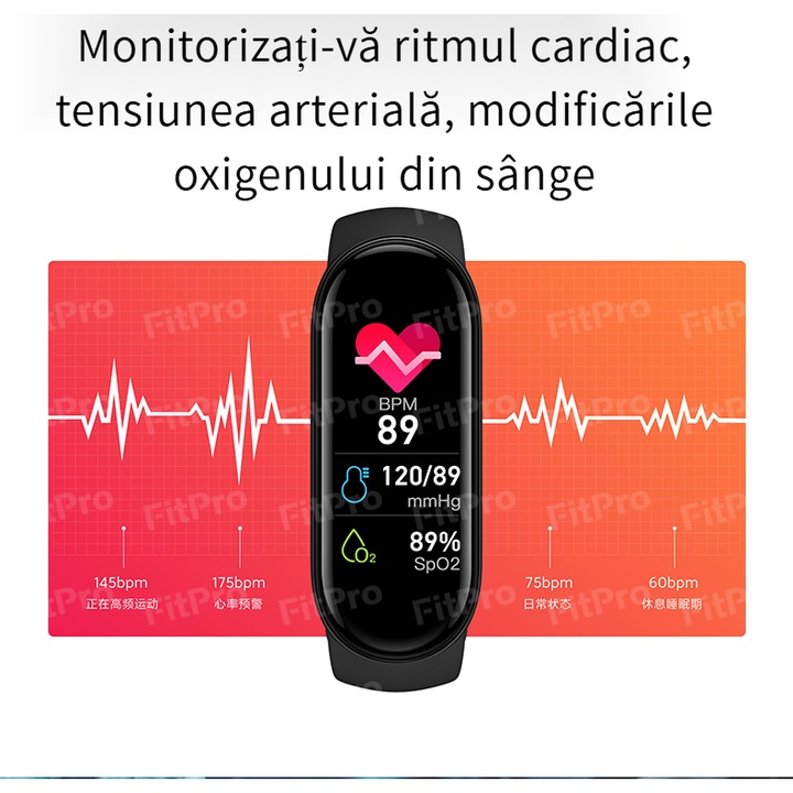Bratara fitness, XLY-E, IP67, monitorizare ritm cardiac, Monitorizarea somnului, fotografiere cu telecomandarosie, 46.8x23x12mm