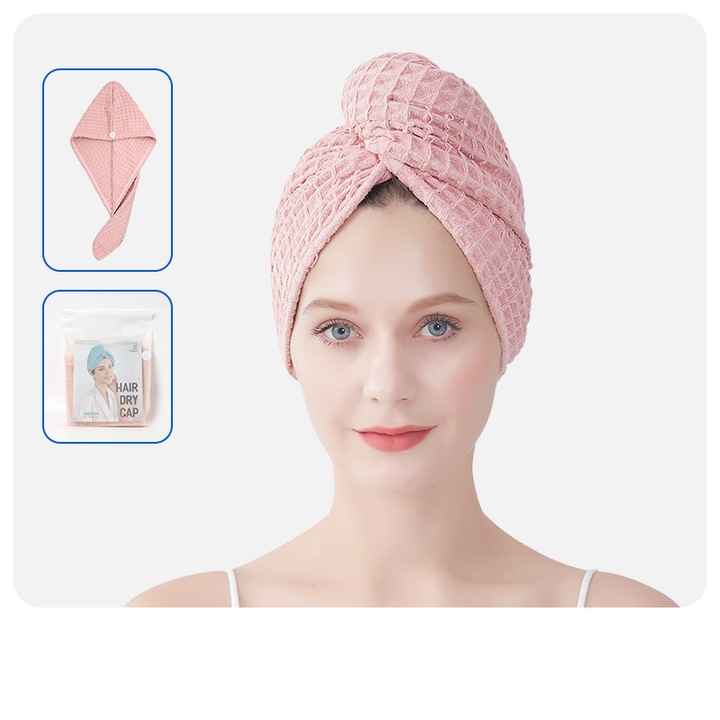 Микрофибърна кърпа за коса, вафлен модел, прашно розово, 25x65 см, полиестер/полиамид