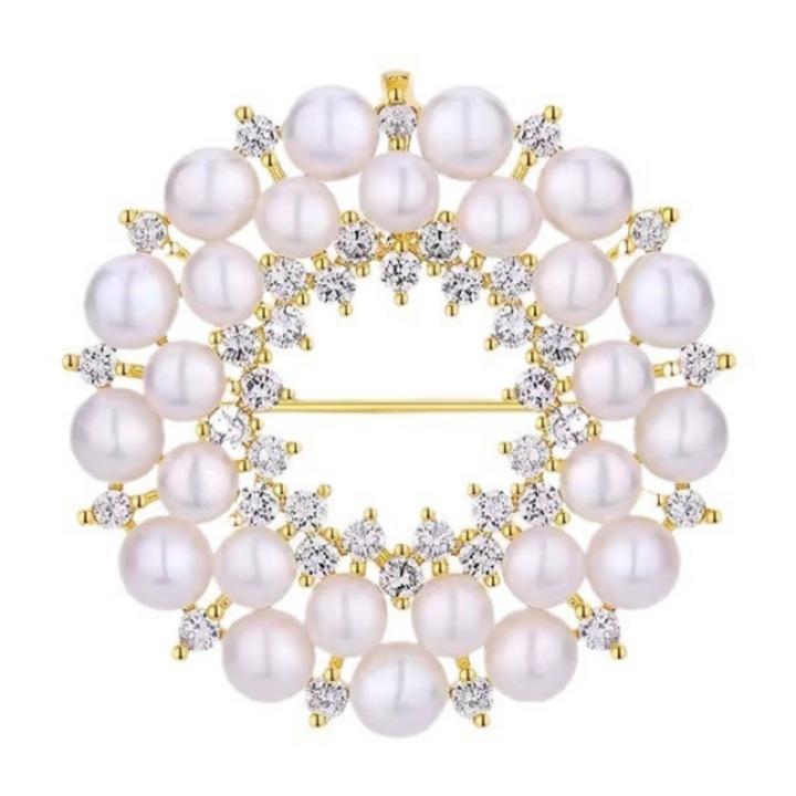 Brosa coroana de perle, alb, 3.5 * 3.5cm