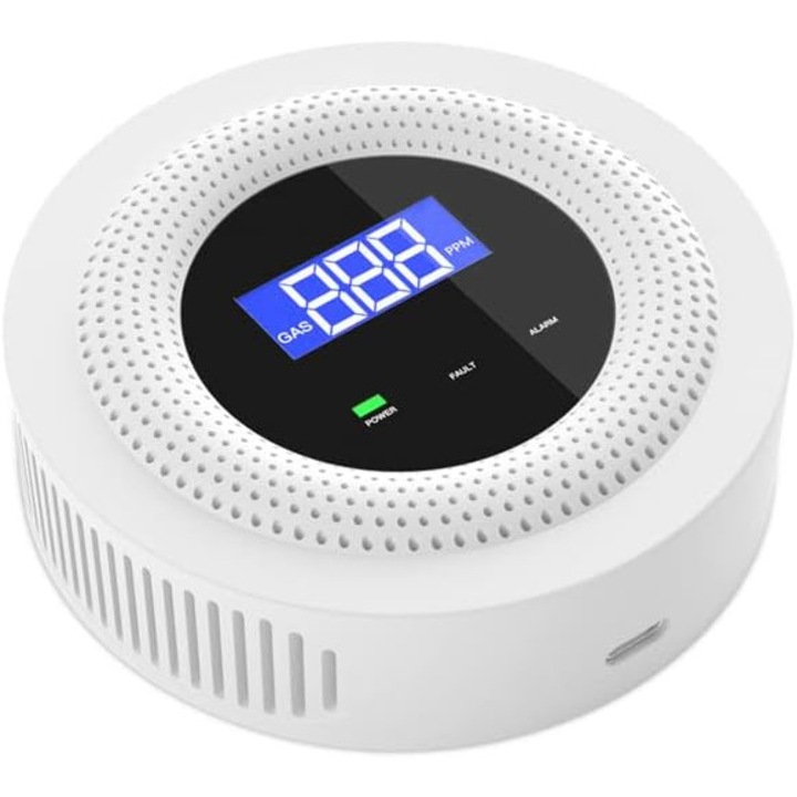 Detector si alarma smart Wifi pentru scurgeri de gaze, Noonedibs, temperatura reglabila, sensibilitate ridicata, autoverificare a defectiunilor, material ABS ignifug, alarma inalta compatibila cu Tuya/Smartlife
