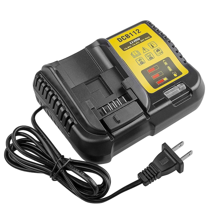 Компактно тънко зарядно устройство за батерии, Noonedibs, DCB1104 XR мултисъвместимост, зарежда всички DeWALT 10, 8V, 14, 4V и 18V XR литиево-йонни батерии, 2-степенна система за зареждане, LED индикатор, черно