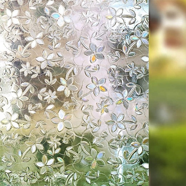 Folie Decorativa pentru Geam si Fereastra, Respiratia bebelusului, blocare solara, Fixare statica, Detasabil, Reutilizabil, PVC, 45x200cm, Transparent