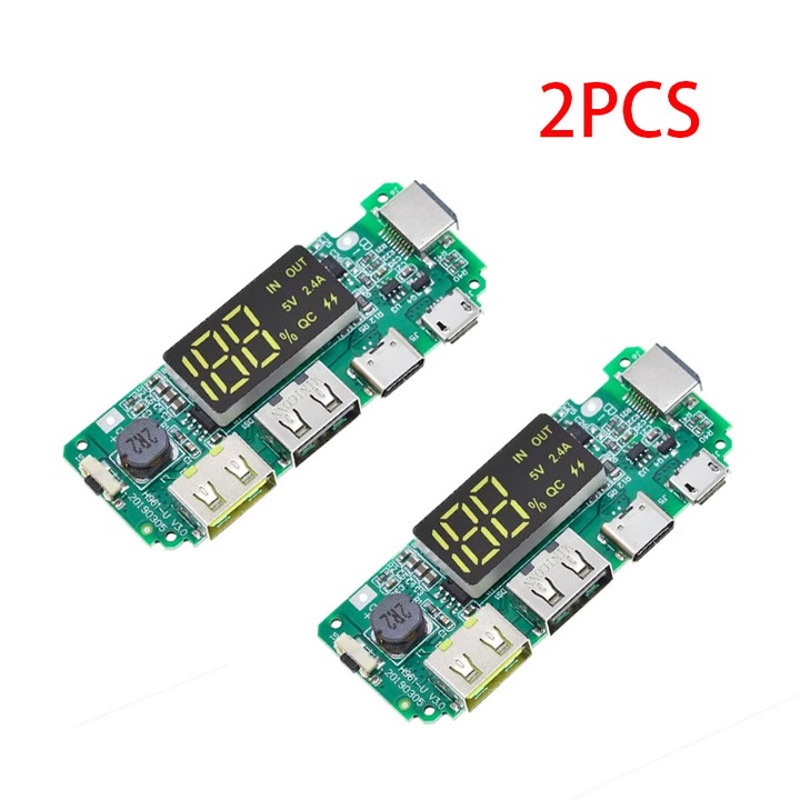 2 buc. Placa de dezvoltare, uz general, modul de incarcare baterie 18650, culoare verde, dimensiuni 66, 2mm x 25, 5mm